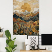 Boho Celestiaal Mandala Zon Bergweide Poster (Thuiskantoor)