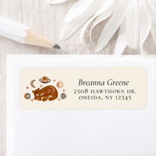 Boho Celestial Bear Return Address Etiket (Insitu)
