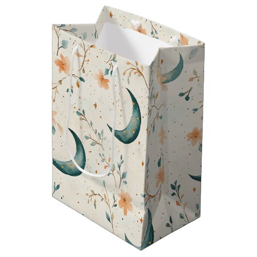 Boho Celestial Bloem Maanspatroon (1) Medium Cadeauzakje (Voorkant Gekanteld)