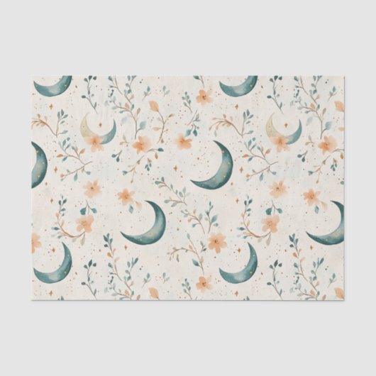Boho Celestial Bloem Maanspatroon (1) Tissuepapier (Voorkant)