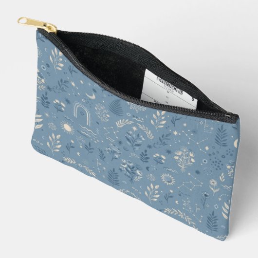 Boho Celestial Botanische Stof Blauw Accessoire Etui (Open)