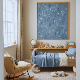 Boho Celestial Botanische Stof Blauw Muurdecoratie Wandkleed