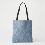 Boho Celestial Botanische Stof Stof Blauw Canvas A Tote Bag (Voorkant)