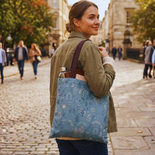 Boho Celestial Botanische Stof Stof Blauw Canvas A Tote Bag