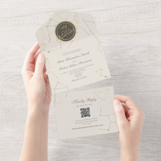 Boho Celestial Bruiloft Alles In Een Uitnodiging (Afscheurbaar)