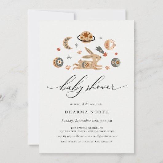 Boho Celestial Bunny Baby shower Uitnodiging (Voorkant)