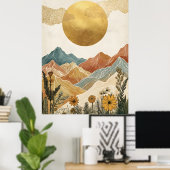 Boho Celestial Grote Gouden Zon Berg Poster (Thuiskantoor)