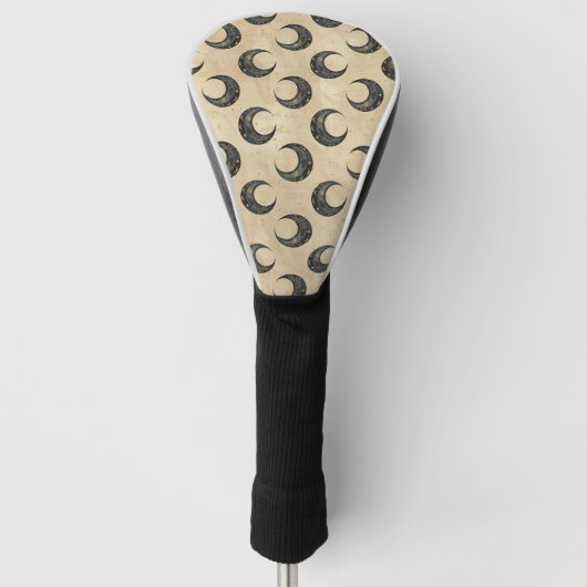 Boho Celestial Maan Goud Patroon Golfheadcover (Voorkant)