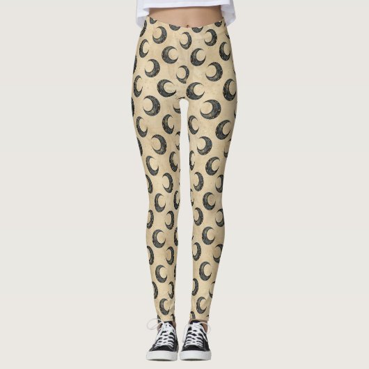 Boho Celestial Maan Goud Patroon Leggings (Voorkant)