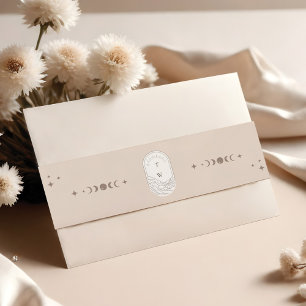 Boho Celestial Maan Sterren Monogram Holistisch Uitnodigingen Wikkel