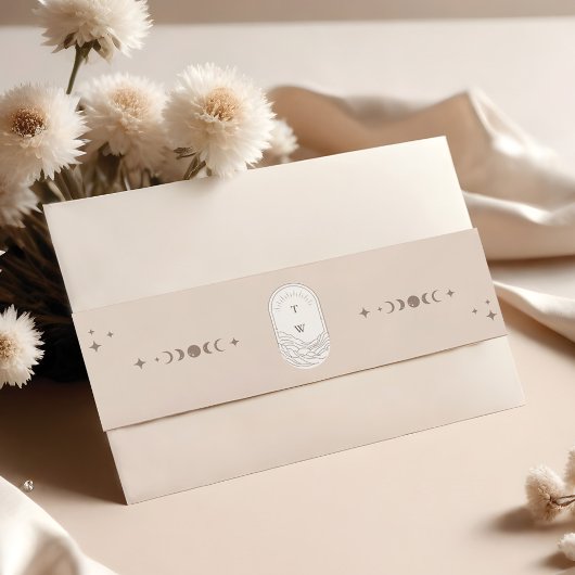 Boho Celestial Maan Sterren Monogram Holistisch Uitnodigingen Wikkel