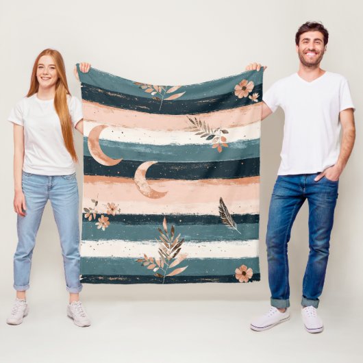 Boho Celestial Maanstreep in Aardtinten Fleece Deken (In situ)