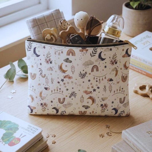 Boho Celestial Makeup Pouch| Neutrale Maan en Ster Etui