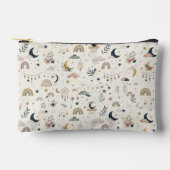 Boho Celestial Makeup Pouch| Neutrale Maan en Ster Etui (Voorkant)