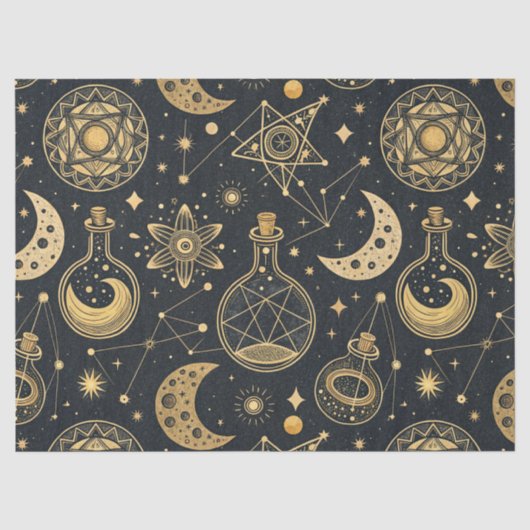 Boho Celestial met Gouden Alchemie Symbolen Tissuepapier (Voorkant)
