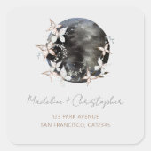 Boho Celestial Moon Floral trouwadres Vierkante Sticker (Voorkant)