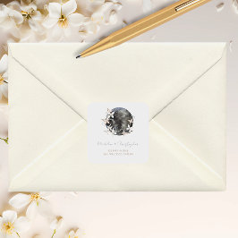 Boho Celestial Moon Floral trouwadres Vierkante Sticker