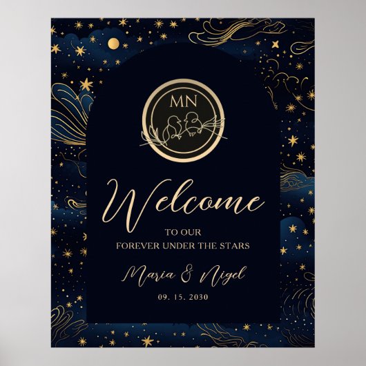 Boho Celestial Nacht Trouw Welkomstbord Poster (Voorkant)