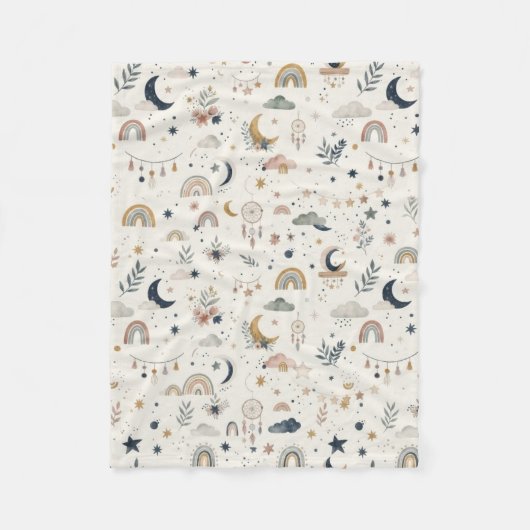 Boho Celestial  | Neutrale Maan en Sterren Fleece Deken (Voorkant)
