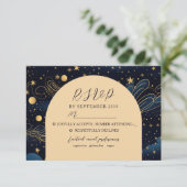 Boho Celestial Night Wedding RSVP Kaart (Staand voorkant)