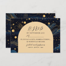 Boho Celestial Night Wedding RSVP Kaart