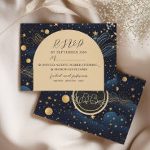 Boho Celestial Night Wedding RSVP Kaart