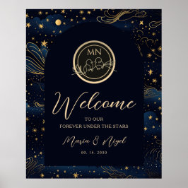 Boho Celestial Night Wedding Welkomstbord Poster