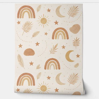 Boho Celestial Rainbow Nursery Wallpaper – Warm Behang