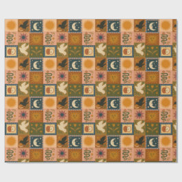 Boho Celestial | Retro Zon & Maan Cadeaupapier