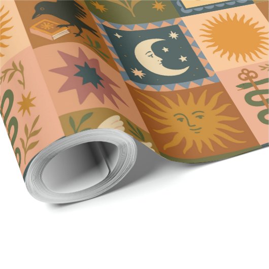 Boho Celestial | Retro Zon & Maan Cadeaupapier (Rol Hoek)