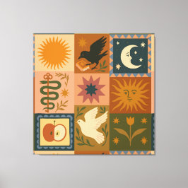 Boho Celestial | Retro Zon & Maan Canvas Afdruk