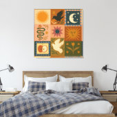 Boho Celestial | Retro Zon & Maan Canvas Afdruk (Insitu (Slaapkamer))