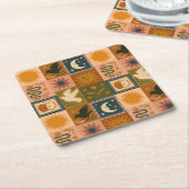 Boho Celestial | Retro Zon & Maan Kartonnen Onderzetters (Schuin)