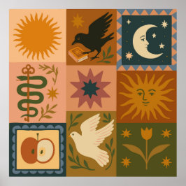 Boho Celestial | Retro Zon & Maan Poster