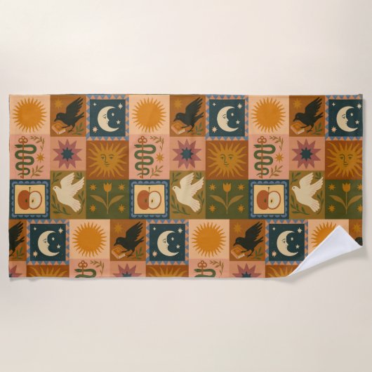 Boho Celestial | Retro Zon & Maan Strandlaken (Voorkant)