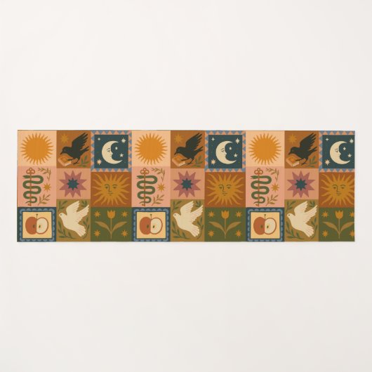 Boho Celestial | Retro Zon & Maan Yogamat (Voorkant (horizontaal))