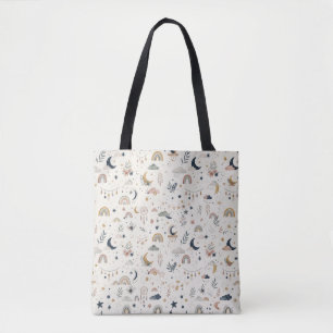 Boho Celestial Schoudertas   Neutrale Maan en Ster Tote Bag
