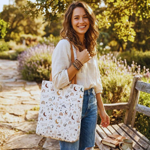 Boho Celestial Schoudertas   Neutrale Maan en Ster Tote Bag
