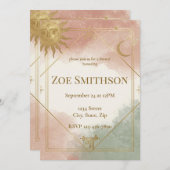 Boho Celestial Shower Invitation Sage Terracotta Kaart (Voorkant / Achterkant)