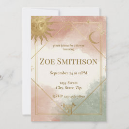 Boho Celestial Shower Invitation Sage Terracotta Kaart