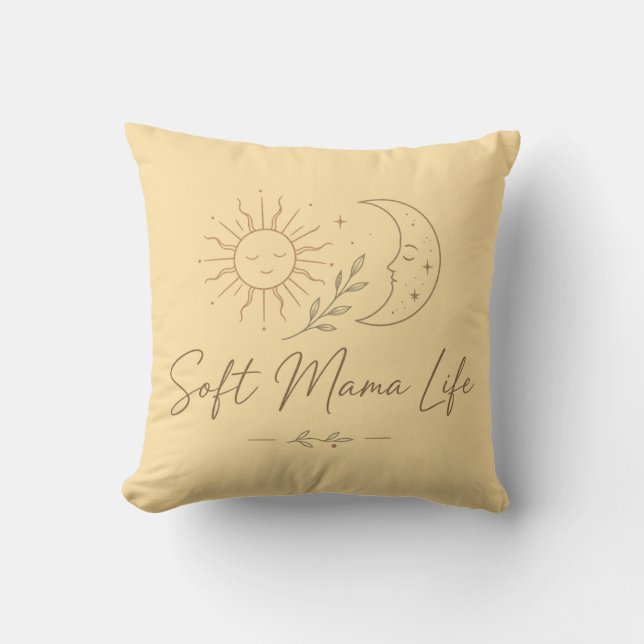Boho Celestial "Soft Mama Life" Lijn Kunst Ontwerp Kussen (Voorkant)