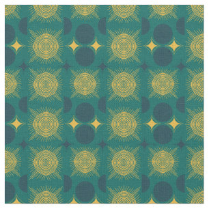 Boho Celestial Sun Moon Blauwgroen Pattern Stof