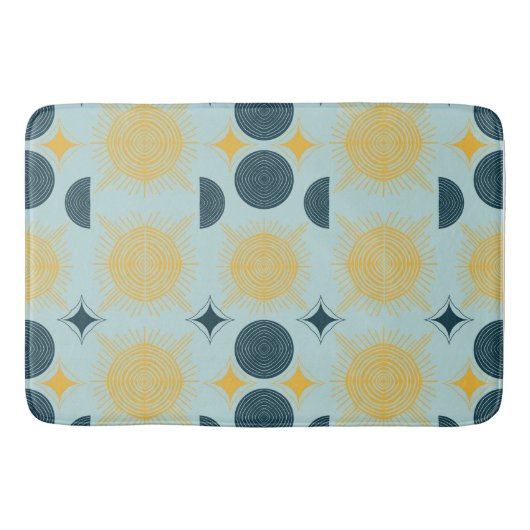 Boho Celestial Sun Moon Blue Pattern Bathmat Badmat (Voorkant)