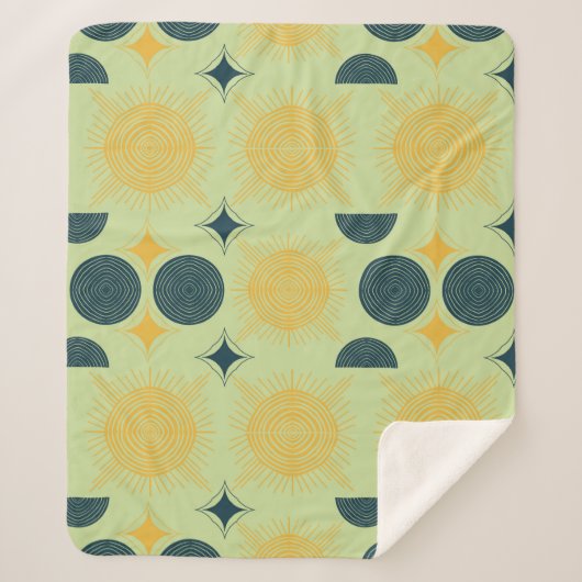 Boho Celestial Sun Moon Mint Sherpa Deken (Voorkant)