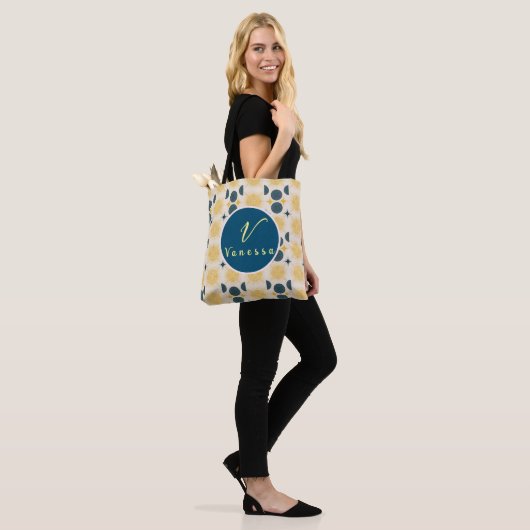 Boho Celestial Sun Moon Monogram Script Canvas tas (Op model)