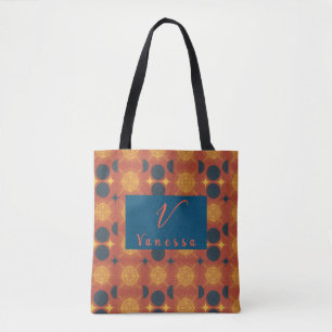 Boho Celestial Sun Moon Monogram Script Canvas tas