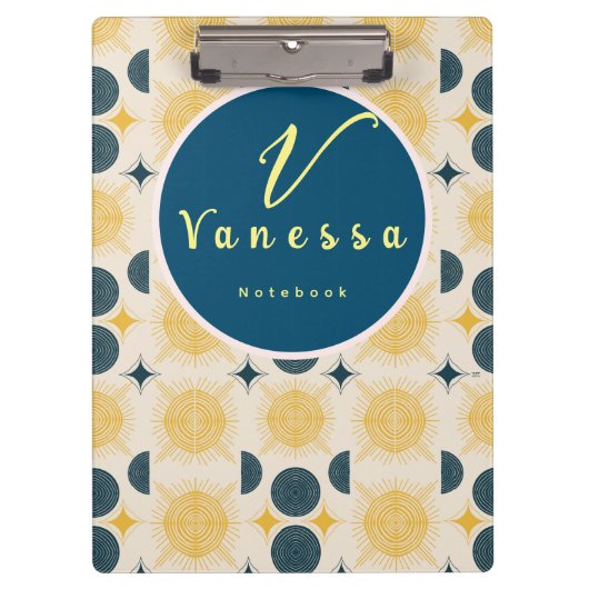 Boho Celestial Sun Moon Monogram Script Klembord (Voorkant)