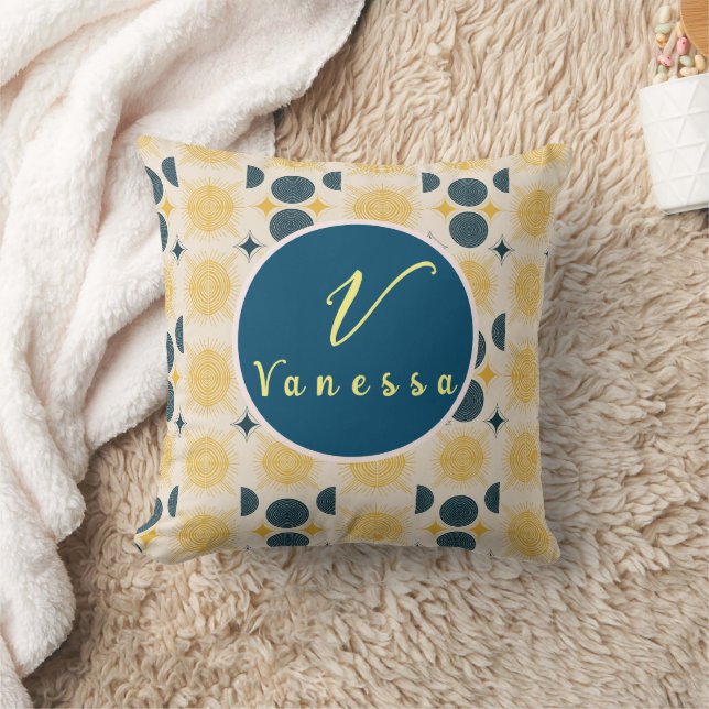 Boho Celestial Sun Moon Monogram Script Kussen (Deken)