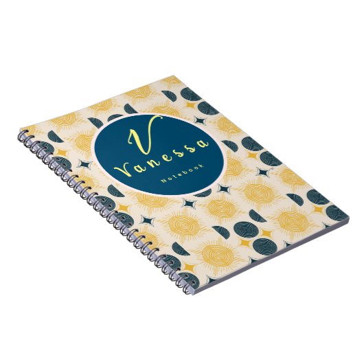 Boho Celestial Sun Moon Monogram Script Notitieboek (Rechterzijde)