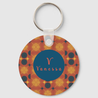 Boho Celestial Sun Moon Monogram Script Sleutelhan Sleutelhanger